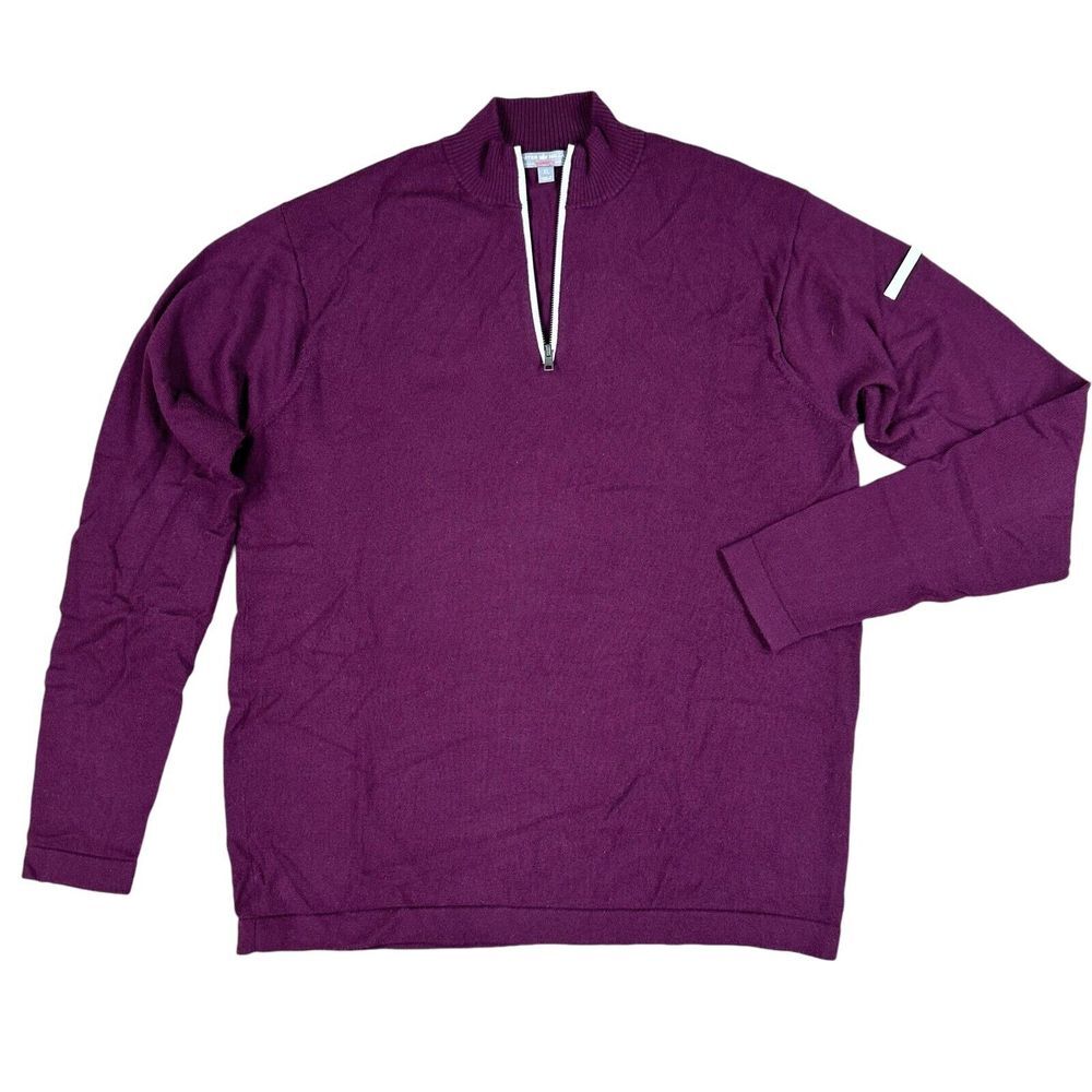 Peter Millar Mens Size‎ XL Burgundy 1/4 Zip Sweater Merino Wool Long Sleeve